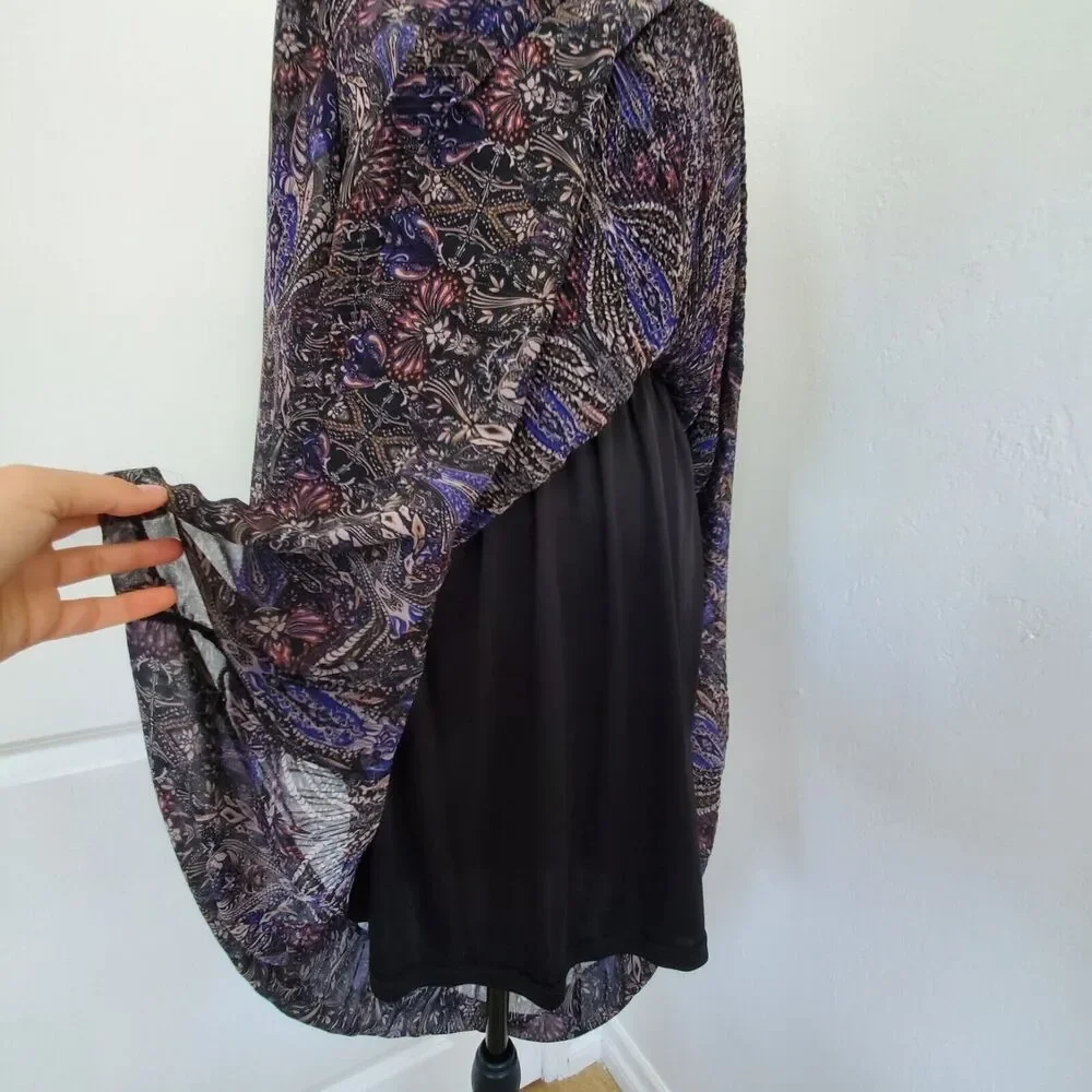 VERO MODA Midi Floral Pleated Long Sleeve Size Medium Sheer Flirty Lined Violet - Picture 6 of 16